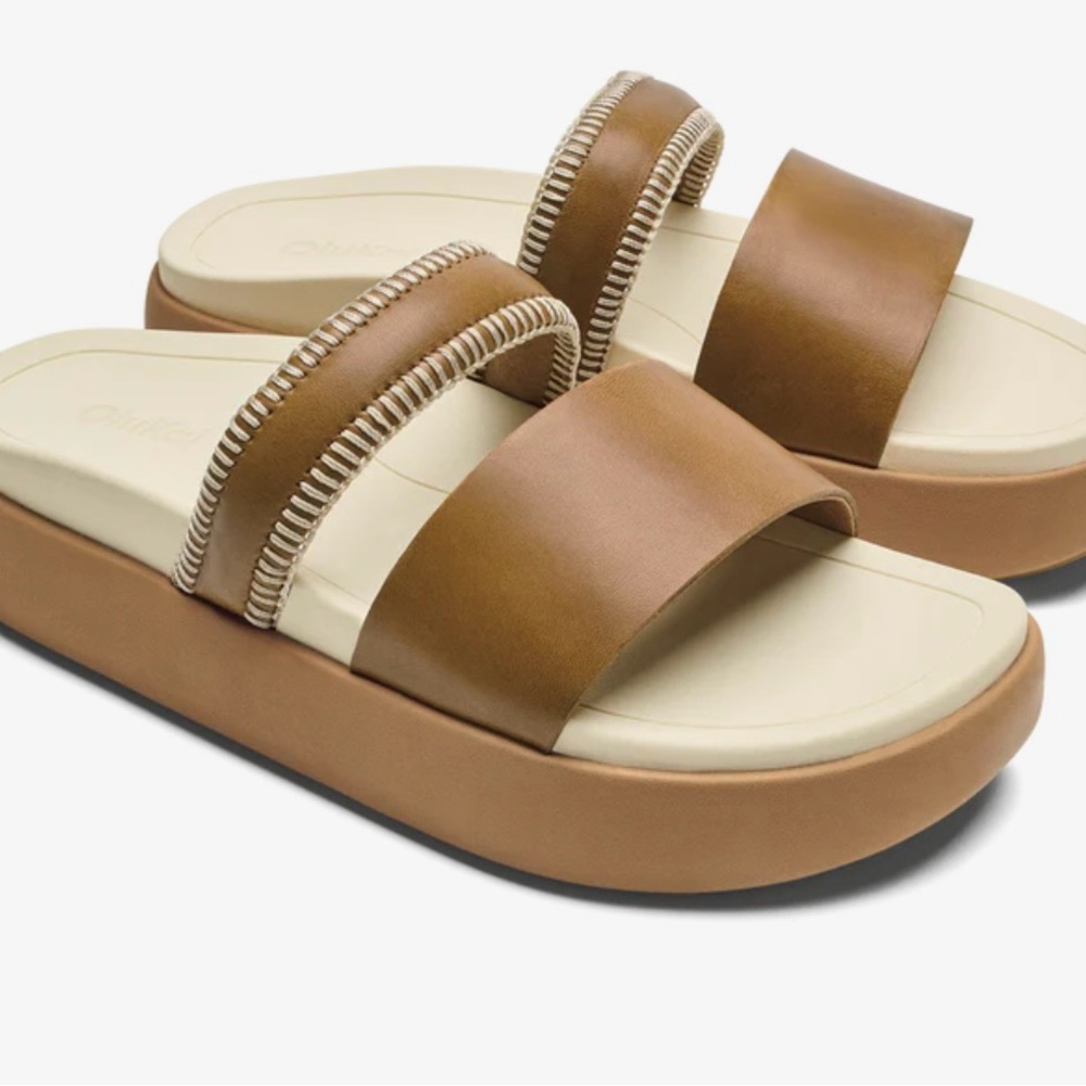 OluKai Tan/White Sand Slide Sandals